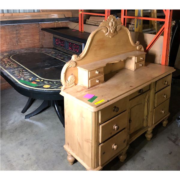 Group of 3 - includes oval french proverbial table (approx 87" W x 30" H) / Wooden Bar (approx 63 x 