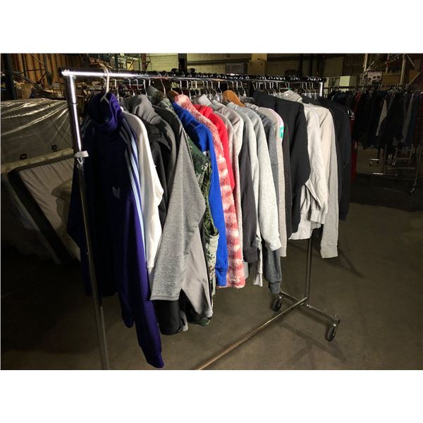 Rack full of assorted clothing - includes hoodies/ jackets (approx. 35pcs) rack included