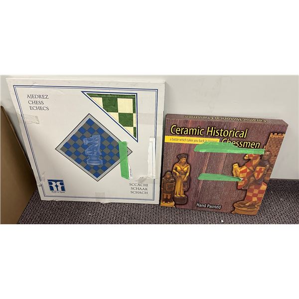 Group of 2 Chess items - includes Ceramic historical chessmen & chessboard
