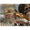 Image 3 : Group of assorted items - includes box of jewelry / 2 Halloween human skulls etc