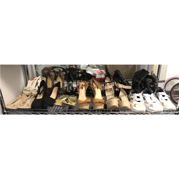 Shelf of assorted shoes for women - includes Steve Madden high heels / assorted high heels / Vince C