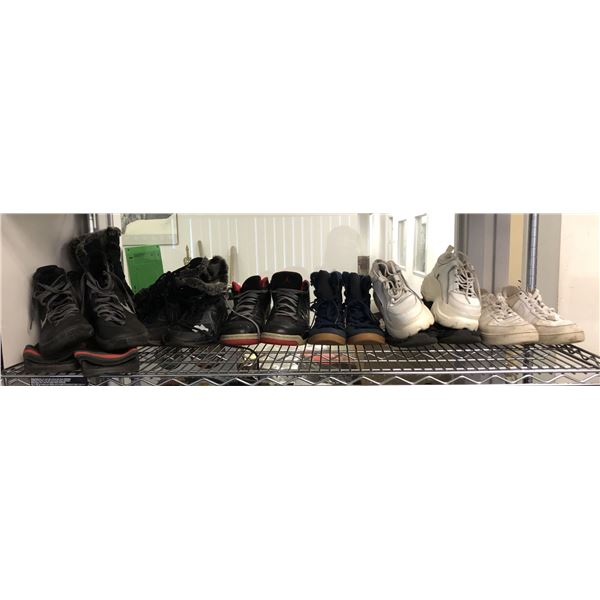 Shelf of assorted shoes - includes Jordan two - sz 11US / Nike airs / Nike Hyperdunks etc