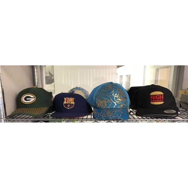 Group of assorted hats - includes FC Barcelona / Greenbay Packers / Seahawks etc - approx 20 pcs