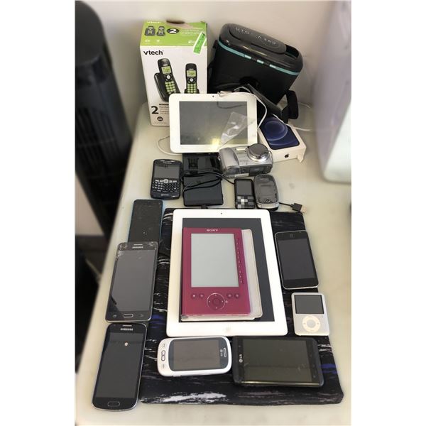 Group of assorted phones & misc electronic items - includes iPad / Sony Xperia phone / Sony digital