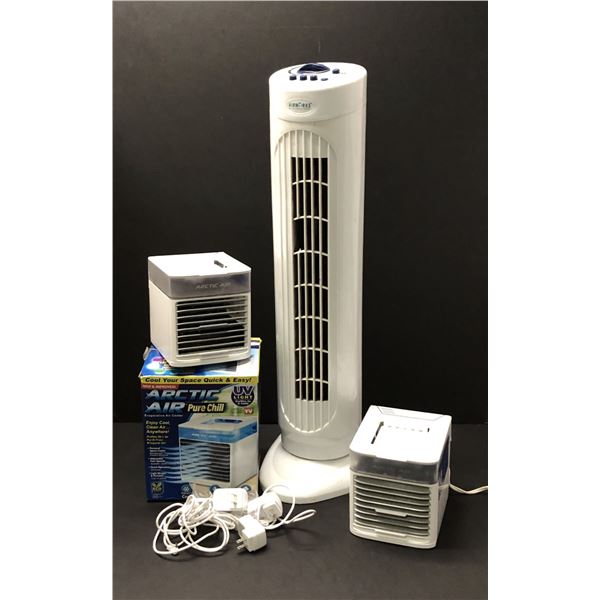 Group of 4 fans - includes 3 artic air pure chill evaporative air coolers & Airworks tower fan - no.