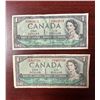 Image 1 : Group of two Bank of Canada 1 dollar bills from 1954