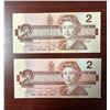 Image 1 : Group of two Bank of Canada 2 dollar bills from 1986