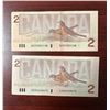 Image 2 : Group of two Bank of Canada 2 dollar bills from 1986