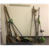Image 1 : Large group of assorted outdoor working equipment - includes 5 shovels / electric edger weed eater /