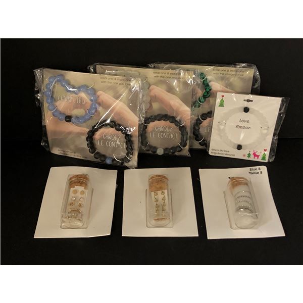 Group of assorted connected bracelets & jewelry - includes rings & earrings