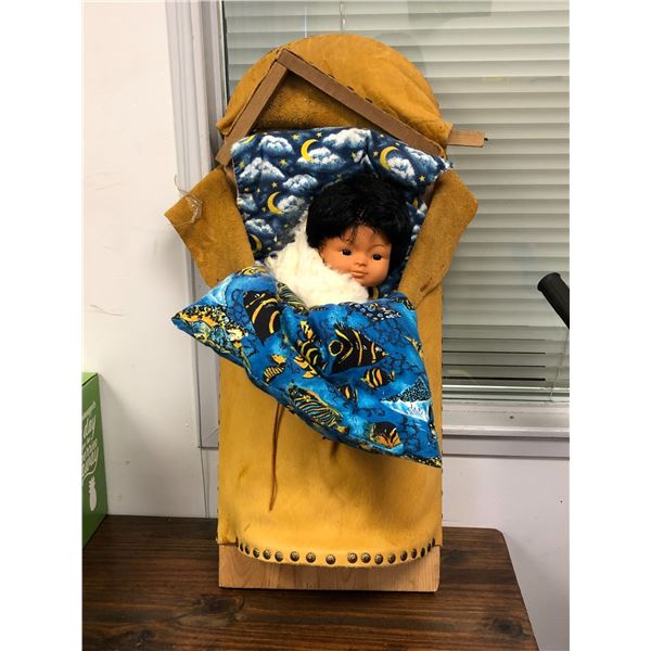 First Nations sleeping in cradle baby doll wall hanging - approx 32" long