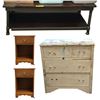 Image 1 : Group of 3 home furniture pcs - includes coffee table (approx 4ft W x 21" x 18" H) / set of 2 vintag