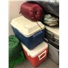 Image 2 : Group of assorted camping items - includes Coleman coolers / sleeping bags / tents / thermos camping