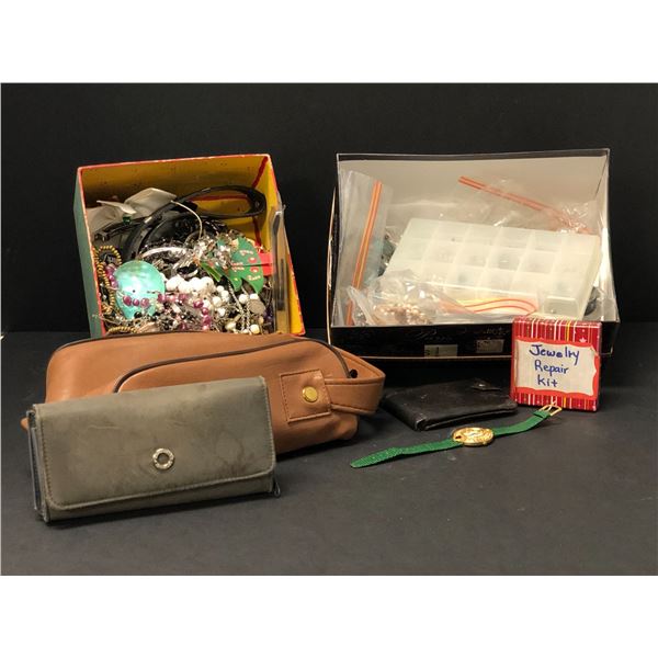 Group of assorted jewelry - includes bracelets / earrings / necklaces / repair kits / jewelry bags /