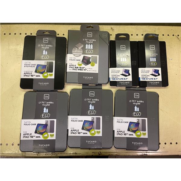 Group of 7 new assorted Tucano Milano Satin folio cases for Apple iPads/ Samsung Galaxy tablets