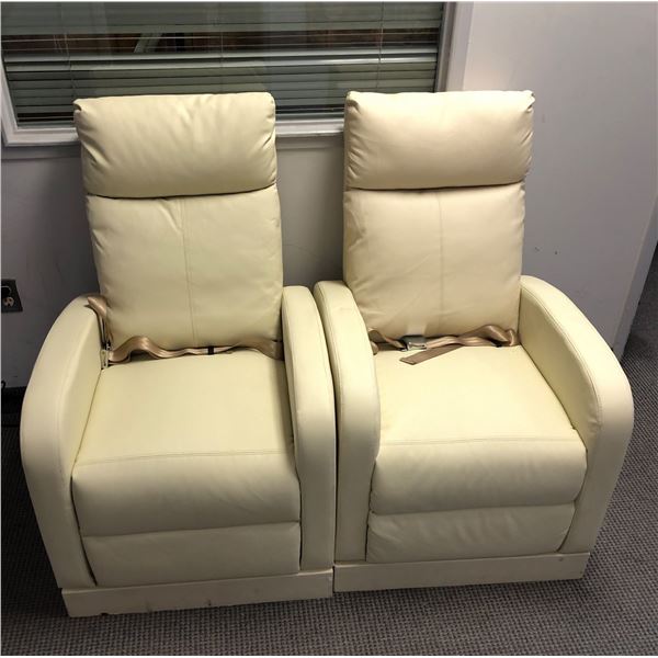 Set of 2 beige First Class Airplane Armchairs - approx 25 1/2" L x 30" W x 40"