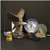 Image 1 : Group of assorted decorative items - includes smoking pipes / ceramic eagle statue / wolf rock mount
