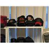 Image 2 : 2 rack full of misc items - includes 3 drawer filing cabinet / assorted hats / Mailmate paper shredd