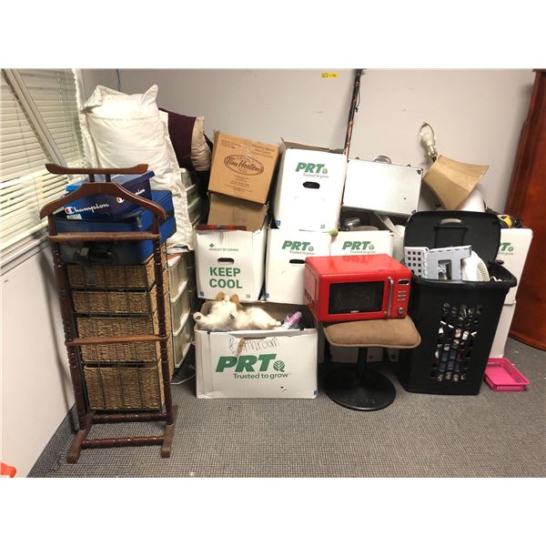 Group of assorted items - includes Salton microwave / pots and pans / bar stool etc