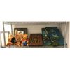 Image 1 : Shelf lot of assorted items - includes Chinese carved panels / Asian lacquered wall hanging / Winnie