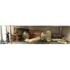 Image 1 : Shelf lot of assorted items - includes mantel clock / Heirloom quartz wall clock / DVDs etc