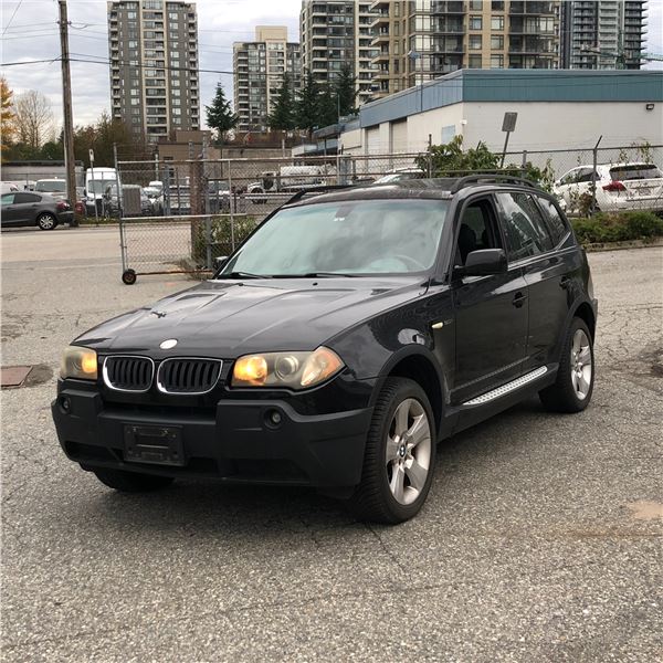 2004 BMW X3i 3 L, 6 cylinders, 225 hp. Manual transmission, 6 speed. Mileage 147,837 kms, next servi