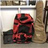 Image 1 : Group of assorted misc items - includes Taylor guitar case / Wheeled Rolling Duffel Bag & 2 Hanging