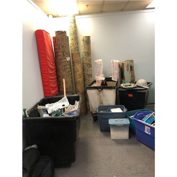 Room lot full of assorted tools & misc - includes mailing tubes / construction hat / air riveter etc