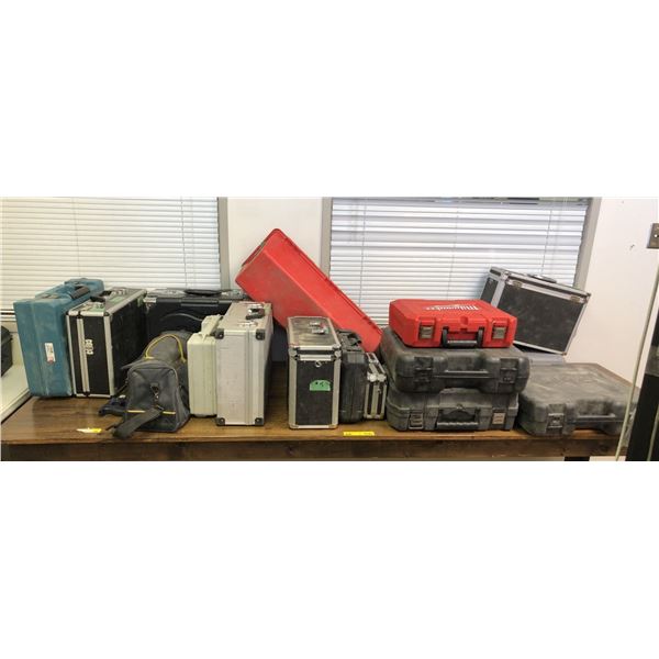 Table lot of assorted tool boxes - includes Milwaukee / Makita / Husky etc