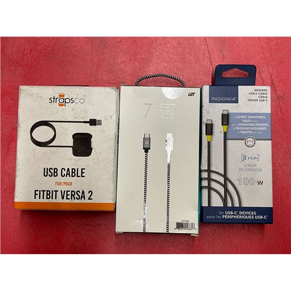 Group of 3 assorted phone cables - Insignia USB-C cable/ LBT 7ft USB-C to Lightning etc.