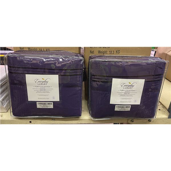 Set of 2 new Everyday Luxury Purity Collection Purple King Size 4pc bedsheet sets