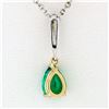 Image 5 : Petite 14K TT Gold .81 ctw Pear Emerald Long Baguette Diamond Drop Dangle Pendan