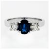 Image 4 : New 14K Gold 1.53 ctw Oval Sapphire Round Diamond 3 Three Stone Engagement Ring