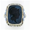Image 1 : Antique 14k Gold Athena Warrior Intaglio Agate Seed Pearl & Enamel Filigree Ring