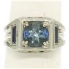 Image 4 : Antique Art Deco 18k White Gold 1.25 ctw Aquamarine and Diamond Ring