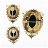 Image 3 : Antique Victorian 14k Gold Oval Black & White Carved Cameo Brooch & Earrings Set
