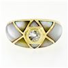 Image 4 : 18K Yellow Gold .33 ctw Diamond Mosaic Inlaid Mother of Pearl Domed Wide Band Ri