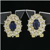 Image 2 : Estate 18k Yellow Gold 2.70 ctw Oval Sapphire Diamond Double Tiered Halo Earring