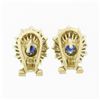 Image 6 : Estate 18k Yellow Gold 2.70 ctw Oval Sapphire Diamond Double Tiered Halo Earring