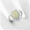 Image 3 : Unisex Vintage 14k White Gold Bezel Set Oval Opal Solitaire Tiered Dome Ring
