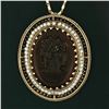 Image 6 : Vintage 14k Yellow Gold Carved Cameo w/ Seed Pearl Frame Halo Pendant Necklace