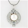 Image 2 : Vintage Platinum 1.70 ctw Old Transitional Baguette Diamond Pearl Pendant Neckla
