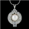 Image 6 : Vintage Platinum 1.70 ctw Old Transitional Baguette Diamond Pearl Pendant Neckla