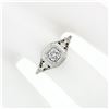 Image 4 : Antique Art Deco 18k White Gold European Diamond Floral Filigree Engagement Ring