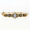 Image 1 : Vintage 14K Yellow Gold Opal & Pearl Textured Floral Open Hinged Bangle Bracelet