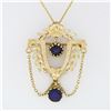 Image 2 : Vintage Victorian Revival Etched 14K Gold Round Amethyst Chain Pendant Necklace