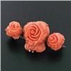 Image 2 : Antique Victorian 14k Yellow Gold GIA Rose Carved Natural Coral Bar Pin Pendant