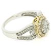 Image 3 : NEW 14k White & Yellow Gold Milgrain 0.75 ctw Pave Set Round Diamond Cluster Rin
