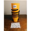Image 1 : ART GLASS, ORANGE VASE, THICK BLACK GLASS WRAP AROUND 6 5/8” TALL