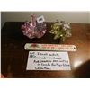 Image 1 : HERITAGE GLASS, 2 SMALL BASKETS, ONE GREENISH AND ONE IRRADESCENT PINK